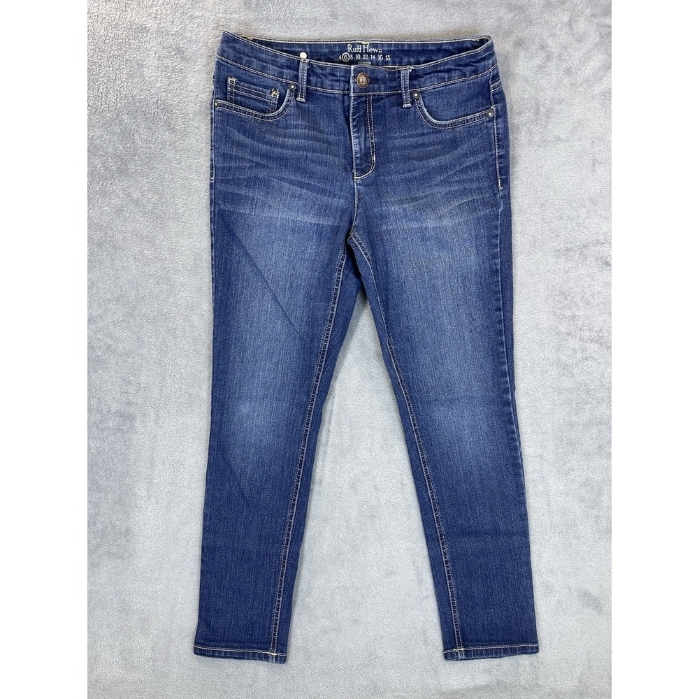 Ruff Hewn Jeans Women 6 Blue Straight Mid Rise Dark Wash Denim Stretch